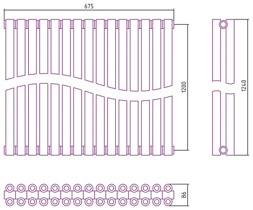 Радиатор стальной трубчатый Сунержа Эстет-00, ширина 70 см, высота 120 см, 15 секций, боковое подключение, хром, 00-0332-1215