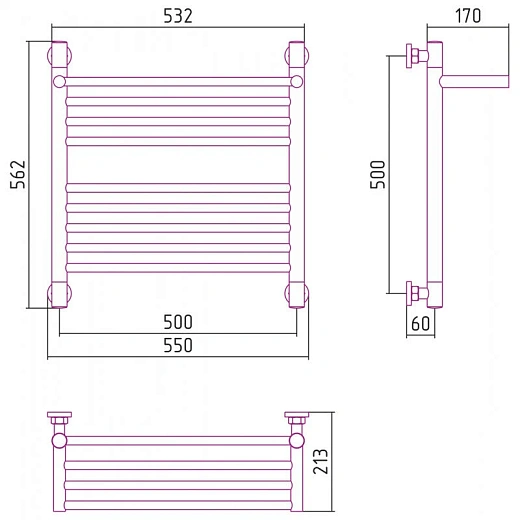 Полотенцесушитель водяной Сунержа Богема+ 12-0223-5050, 500x500, с полкой, цвет белый