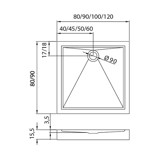 Душевой поддон New Trendy CANTARE 80x80x15,5