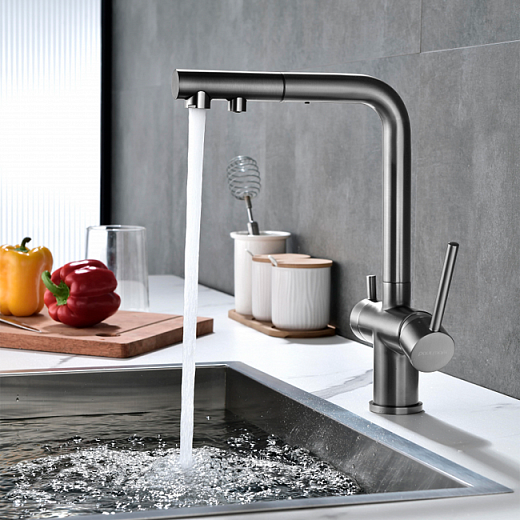 Смеситель PAULMARK SERPENTINE Se213222-GM, (черный/вороненая сталь)