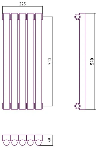 Радиатор стальной трубчатый Сунержа Эстет-1, ширина 25 см, высота 50 см, 5 секций, боковое подключение, хром, 00-0301-5005