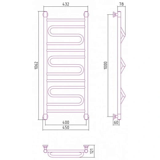 Полотенцесушитель водяной Сунержа Элегия+ 31-0205-1040, 1000x400, цвет матовый черный