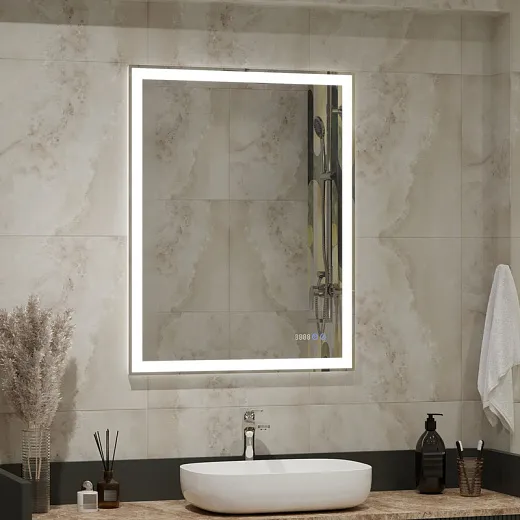 Зеркало Континент Mercury 700x900 часы, антизапотевание ЗЛП344