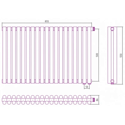 Радиатор отопления Сунержа Эстет-11 EU50, 19 секций, нижнее подключение, цвет матовая шампань, 022-0312-5019