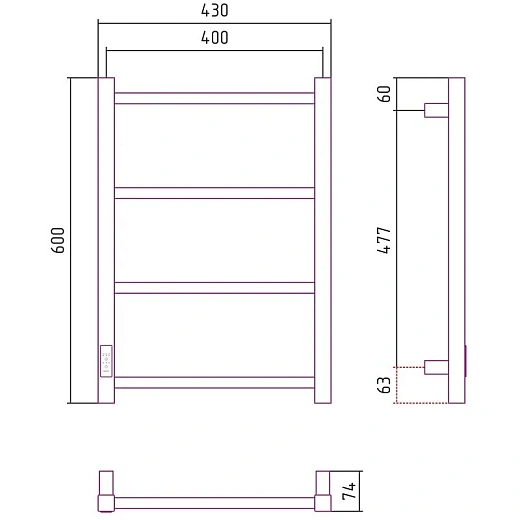 Полотенцесушитель электрический Стилье Формат 26, ширина 40 см, высота 60 см, диммер слева/справа, черный, 17527-6040/17526-6040