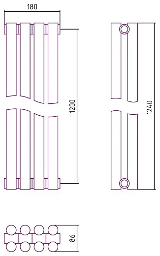 Радиатор стальной трубчатый Сунержа Эстет-11, ширина 20 см, высота 120 см, 4 секции, боковое подключение, хром, 00-0302-1204