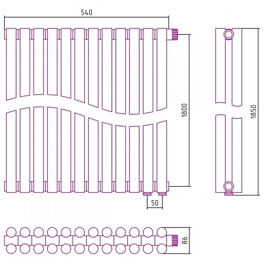 Радиатор трубчатый Сунержа Эстет-11 EU50, 12 секций, нижнее подключение, цвет матовое золото, 032-0312-1812