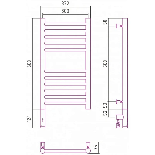 Полотенцесушитель электрический Сунержа Богема 3.0, высота 60 см, ширина 30 см, диммер слева/справа, цвет состаренная латунь, 051-5804-6030/051-5805-6030