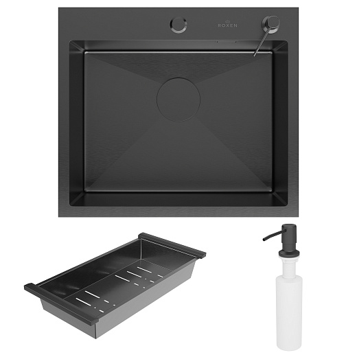 Кухонная мойка врезная Roxen Simple 55 PVD (графит) с коландером и дозатором