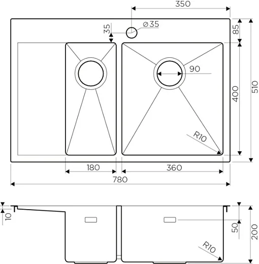 Мойка кухонная Omoikiri Akisame 78-2-IN-R 4973063 нержавеющая сталь