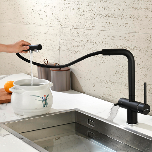 Смеситель PAULMARK SERPENTINE Se213222-GM, (черный/вороненая сталь)