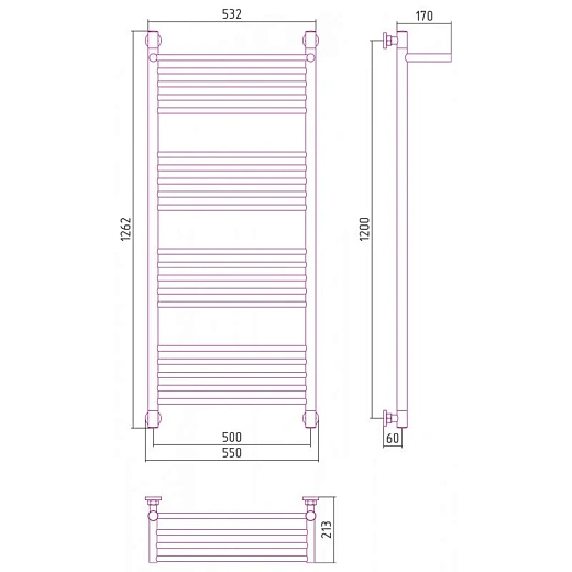 Полотенцесушитель водяной Сунержа Богема+, 1200x500, с полкой, цвет состаренная бронза, 05-0223-1250