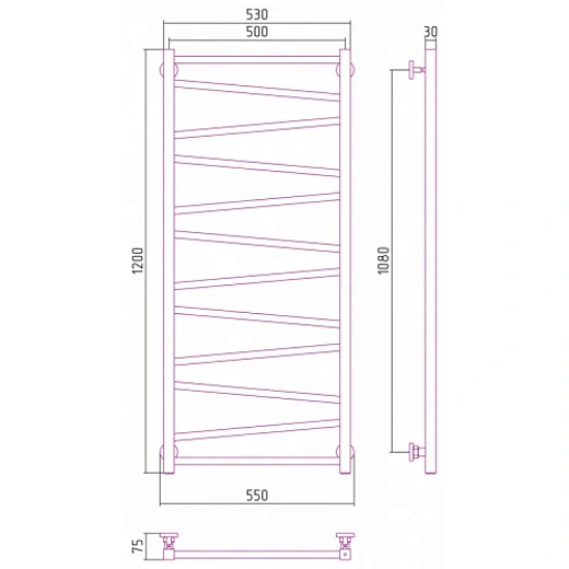Полотенцесушитель водяной Сунержа Сирокко 12-0253-1250, 1200x500, цвет белый