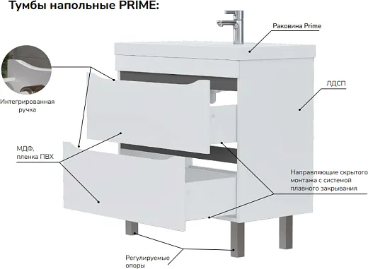 Тумба напольная Volna Prime 80.2Y с умывальником Prime 80