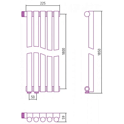 Радиатор трубчатый Сунержа Эстет-1 EU50, 5 секций, левое/правое нижнее подключение, цвет матовое золото, 032-0310-1805/032-0311-1805