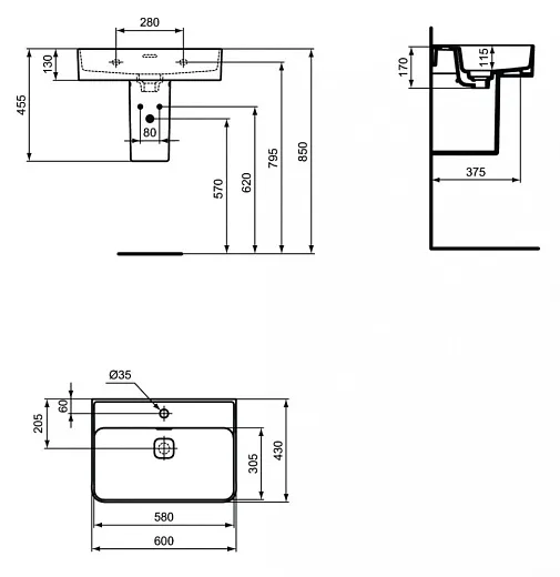 Раковина Ideal Standard Strada II 60 см, белый, T300001