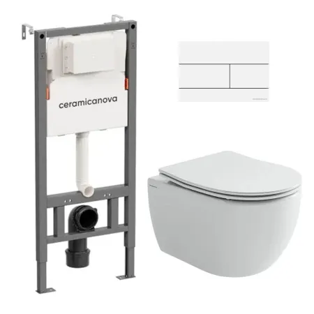 Комплект: инсталляция Ceramicanova Balance с кнопкой Balance Rect белой и унитаз подвесной Ceramicanova Play Tornado с сиденьем микролифт