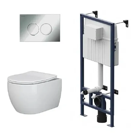 Инсталляция Am.Pm ProC, с безободковым унитазом Ceramicanova Play Rimless, сиденье микролифт, сантехфарфор, клавиша смыва, I012707/CN3001/I070151