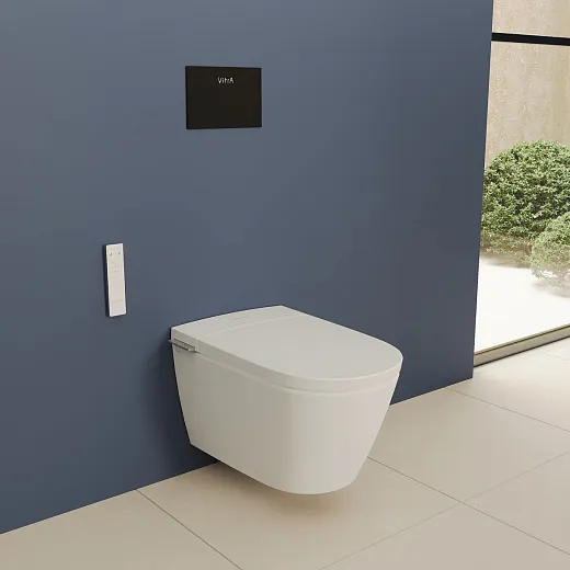 Унитаз подвесной умный  VitrA V-Care 3 Prime крышка микролифт, с функцией биде, пульт ДУ, белый, 7777B403-6399
