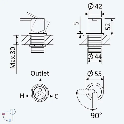 Смеситель на борт ванны Bruma Leaf, золото матовое, с 1 выходом, 1679501SR