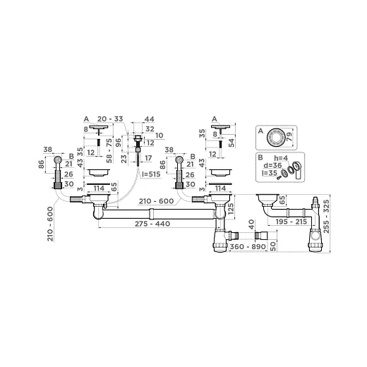 Арматура для двухчашевых моек Omoikiri WK-2-R-A IN