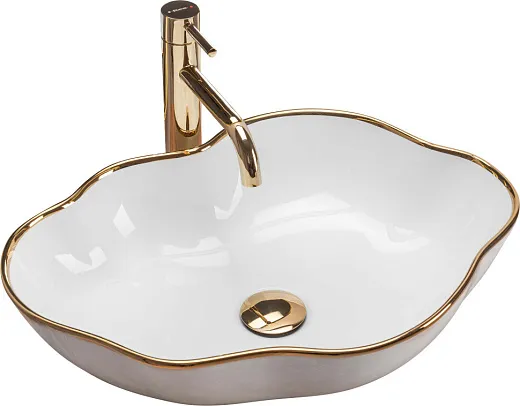Умывальник Rea Pearl Gold Edge 51,5х37,5 белый/золото, REA-U0696