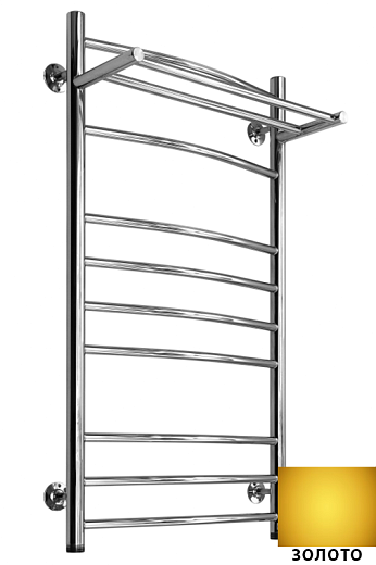 Полотенцесушитель Ростела Свирель D+ нижнее подключение 1/2" 50x100 11 перекладин с полкой золото