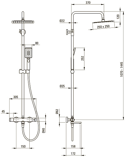 Душевая стойка Deante BR STEEL NAC_F1HT с термостатом, брашированная сталь
