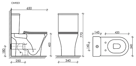 Напольный унитаз Ceramicanova с бачком Fortuna CN9001 Rimless, безободковый, крышка микролифт, белый, сантехфарфор