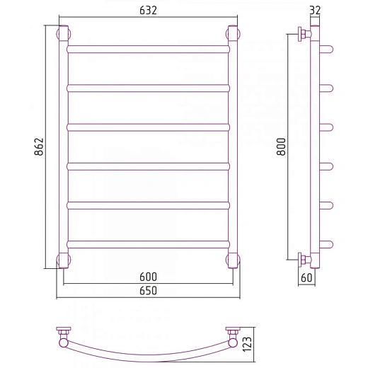 Полотенцесушитель водяной Сунержа Галант+ 071-0200-8060, 800x600, цвет сатин