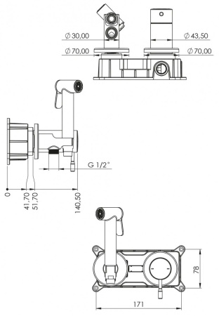 Встраиваемый смеситель Teska Atlas Tera T5738 с гигиеническим душем