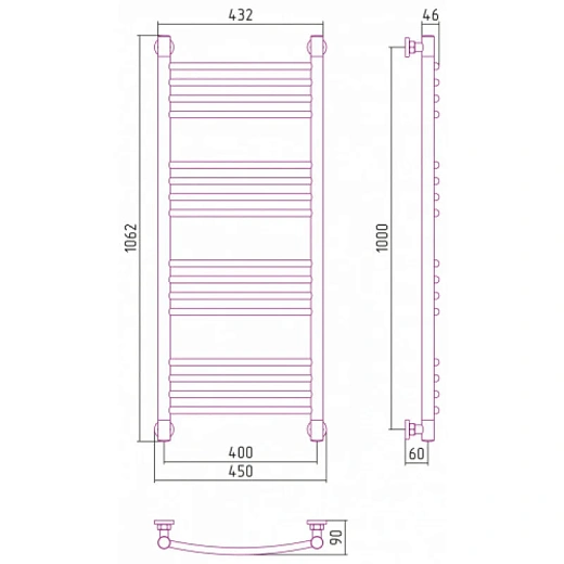 Полотенцесушитель водяной Сунержа Богема+ 15-0221-1040, 1000x400, цвет тёмный титан муар