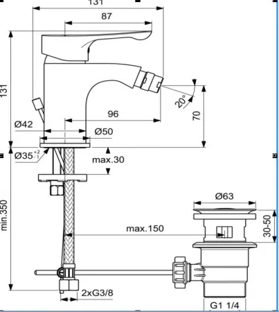 Смеситель для биде Ideal Standard DOT 2.0 BC324AA