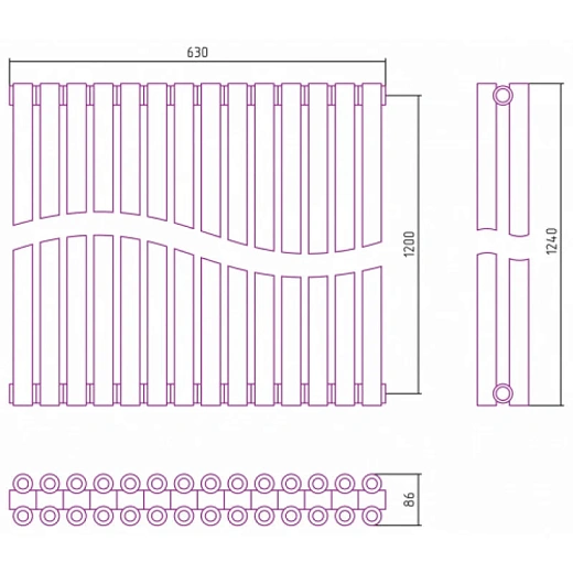 Радиатор трубчатый Сунержа Эстет-00, 14 секций, боковое подключение, цвет матовое золото, 032-0332-1214 Радиатор трубчатый Сунержа Эстет-00, 14 секций, боковое подключение, цвет матовое золото, 032-0332-1214