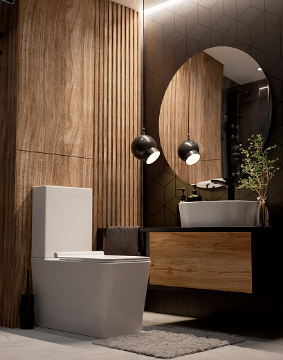 AQM1003 Унитаз AQUAme напольный Rimless с сиденьем SoftClose, горизонтальный выпуск. 680x360x405мм