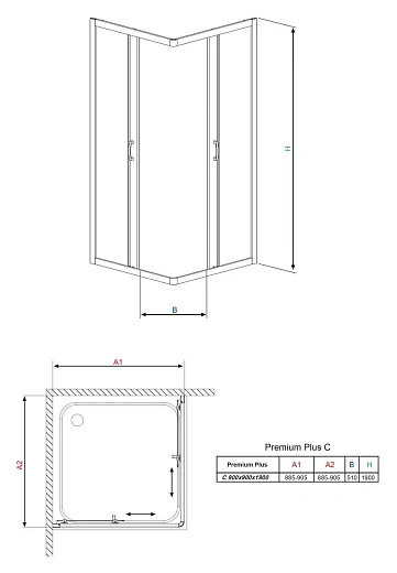 Душевой уголок Radaway Premium Plus C 30453-01, 90 х 90 х 190 см