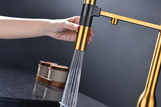 Смеситель PAULMARK MAGNETO ONE Ma213188-BG, брашированное золото, с гибким изливом