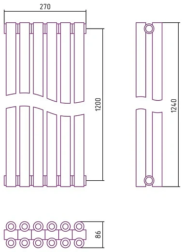 Радиатор стальной трубчатый Сунержа Эстет-00, ширина 30 см, высота 120 см, 6 секций, боковое подключение, хром, 00-0332-1206