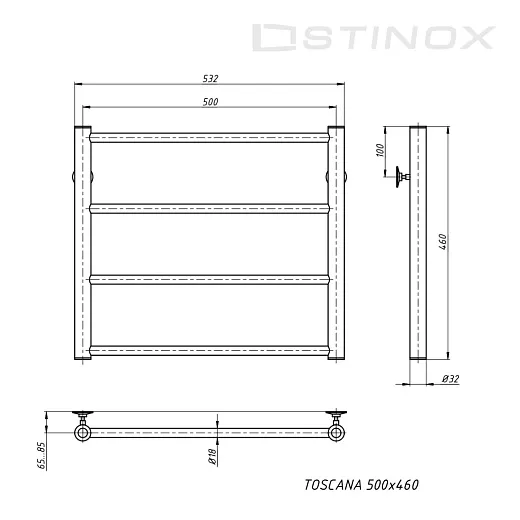 Полотенцесушитель водяной Stinox Toscana 500x500 белый матовый