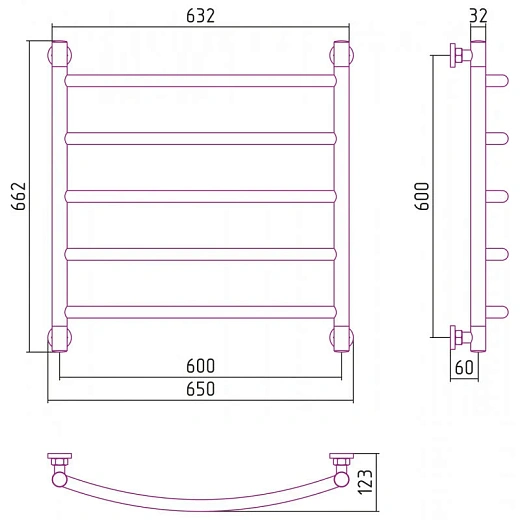 Полотенцесушитель водяной Сунержа Галант+ 071-0200-6060, 600x600, цвет сатин