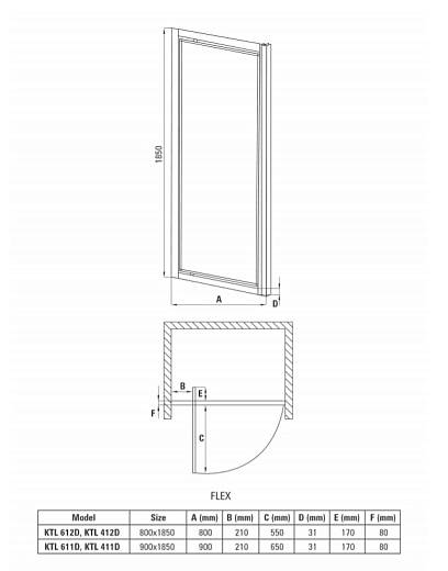 Душевая дверь Deante Flex KTL 611D 90х185