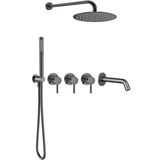 Душевая система AQUAme Siena Slim 003, встраиваемая, на 3 режима, с внутренней частью, сталь оружейная PVD