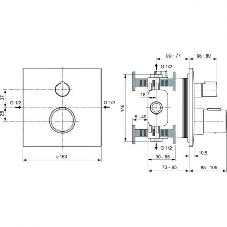 Смеситель для душа встраиваемый индивидуальный термостатический  Ideal Standard Ceratherm C100  A6956GN
