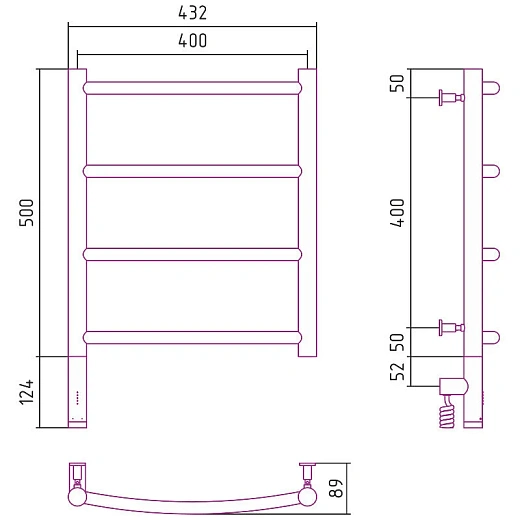 Полотенцесушитель электрический Сунержа Галант 3.0, высота 50 см, ширина 40 см, диммер слева/справа, цвет шампань, 020-5800-5040/020-5801-5040