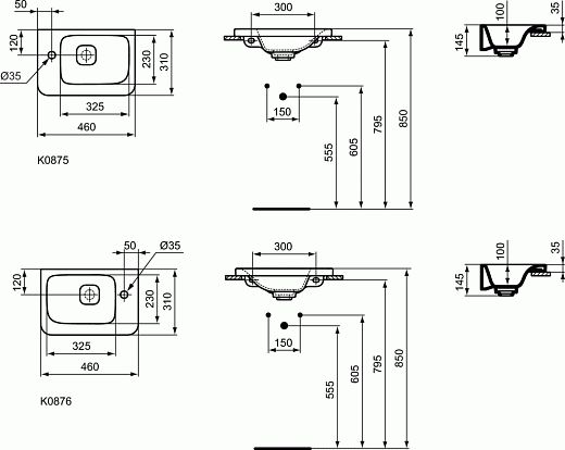 Асимметричный подвесной умывальник 46x31 см Ideal Standard TONIC II Guest K087601 Асимметричный подвесной умывальник 46x31 см Ideal Standard TONIC II Guest K087601