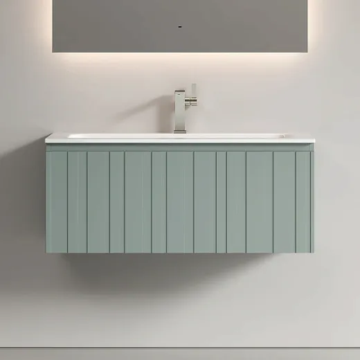 Тумба подвесная Ламель под раковину, серо-зелёный 990x445x500