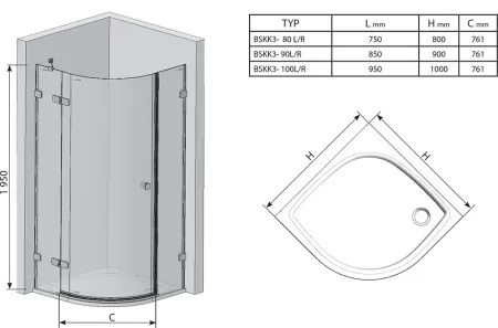 Душевой уголок Ravak Brilliant BSKK3-100 R хром+транспарент