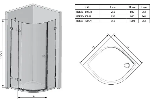 Душевой уголок Ravak Brilliant BSKK3-100 L хром+транспарент
