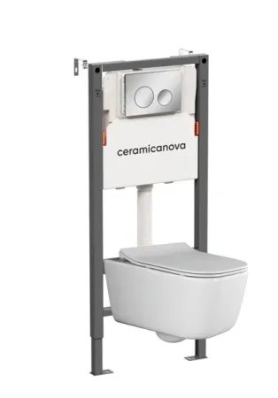 Инсталляция Ceramicanova Balance CN3005_121001CH, с безободковым унитазом New Day, сиденье микролифт, клавиша Circle хром