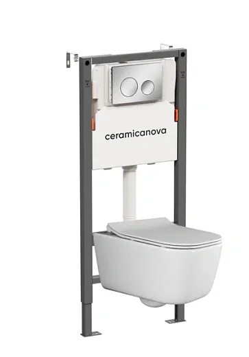 Инсталляция Ceramicanova Balance CN3005_121001CH, с безободковым унитазом New Day, сиденье микролифт, клавиша Circle хром